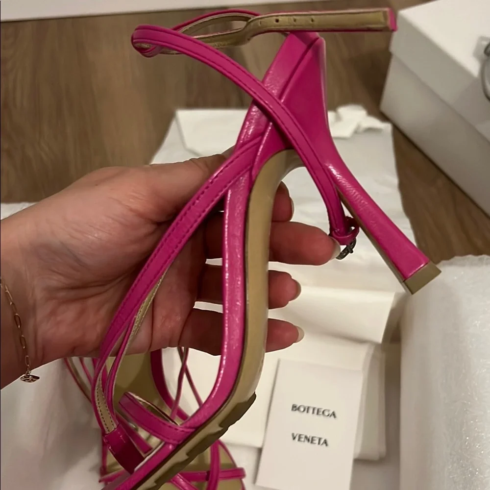 Pink Strappy Heels with Square Toe - Picture 6 of 11